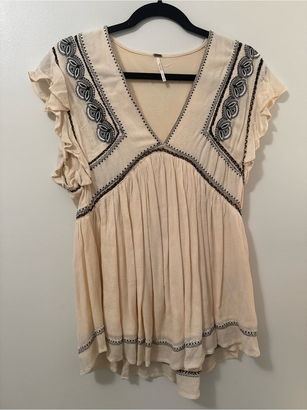 Free People Beige Embroidered V-Neck Women’s Top